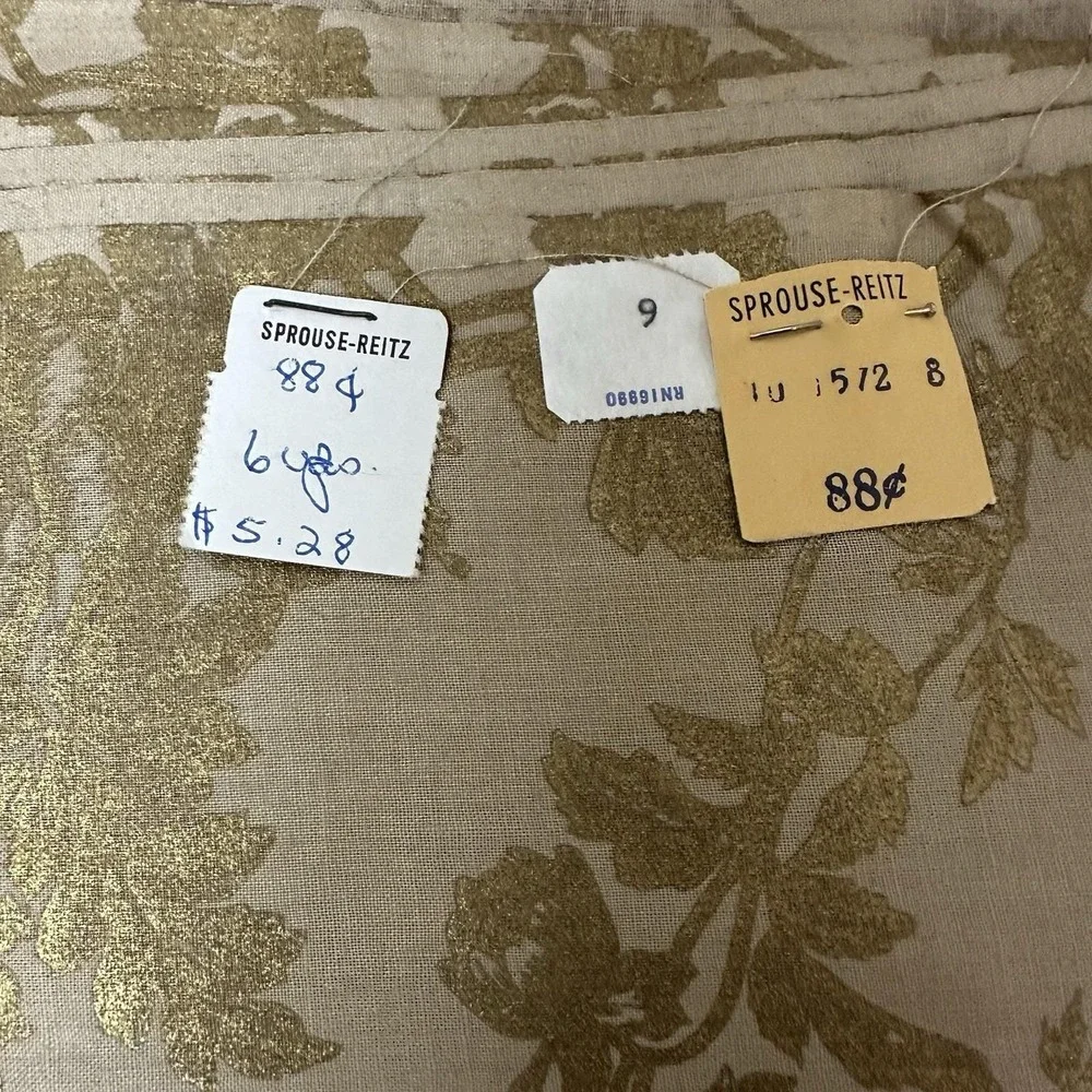 Vtg MCM Retro Gold Metallic Floral Rose Craft Upholstery Fabric 6 Yards NEW